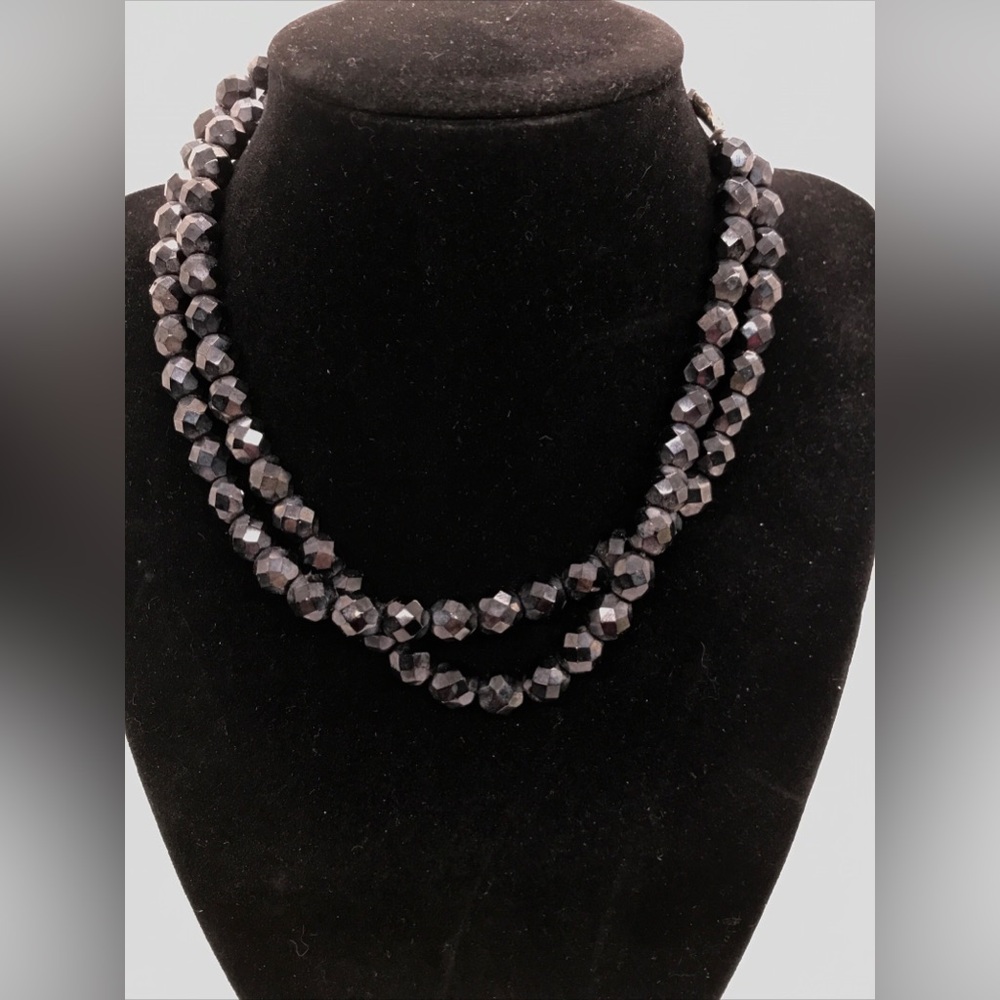 Vintage Laguna Jet Black Faceted Double Strand Choker Necklace 14.5 “
